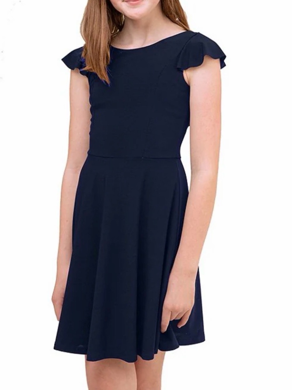 NWT Un Deux Trois Big Girls Flutter Sleeve A-Line Dress - size 12 - Navy
